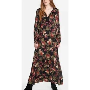 Johnny Was Tie Neck Boho Floral Tiered Maxi Dress Size XL